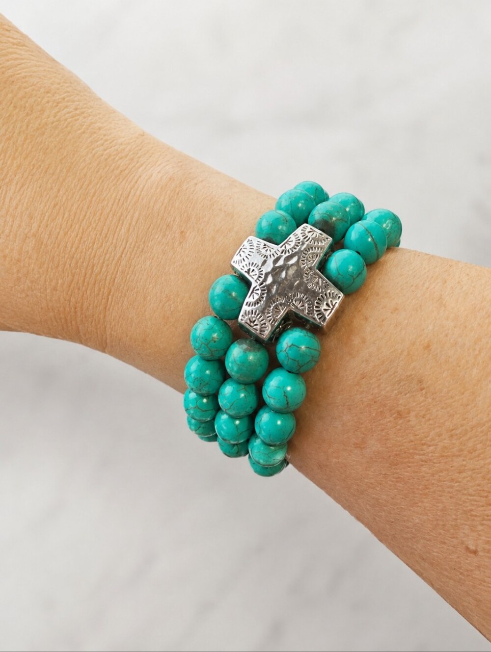 Silpada 925 Sterling Silver Triple Strand Turquoise Beaded Bracelet. - Picture 4 of 8